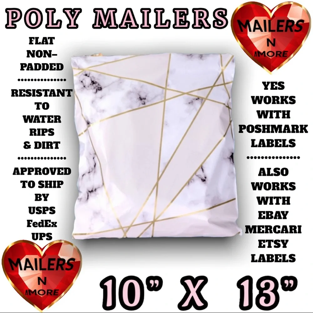 ( Quantity 25 10x13 ) Marble Gray and White Poly Mailers Bag Shipping Envelopes - Picture 2 of 2